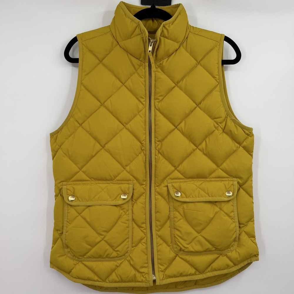 J.CREW Vest Womens Medium Yellow Quilted Down Insulated Full Zip Puffer Mustard